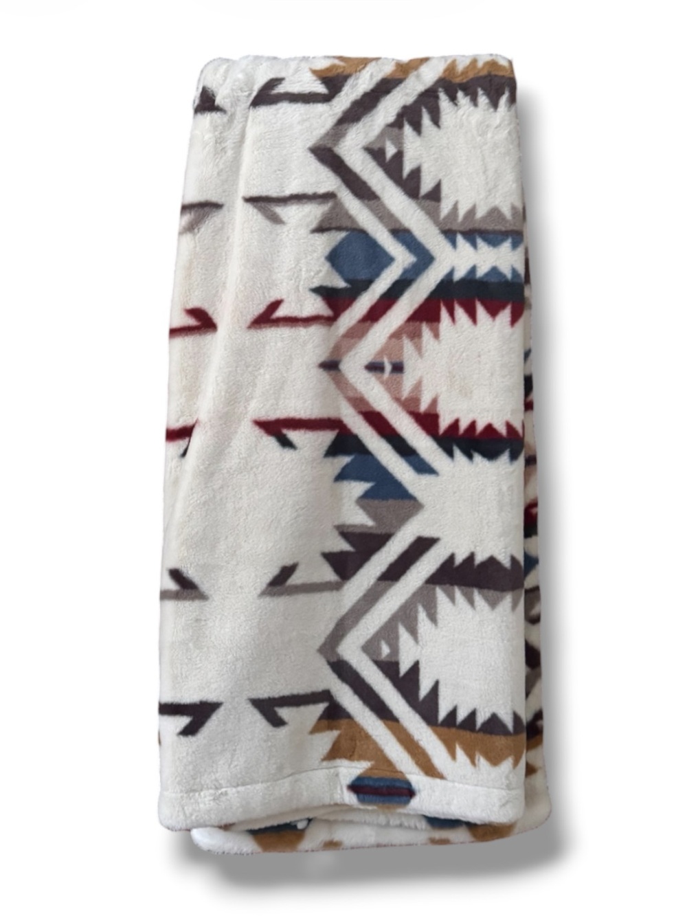 Pendleton Velvet Plush Cream and Blue Geometric Throw White Sands 50”x70”